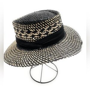 22. Illuma Boho Straw Sun Hat – Patterned Weave & Black Accent Band NWT